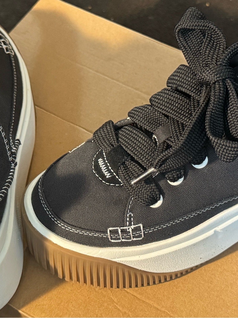 Kids Black Canvas Platform Sneakers - Lace-Up Casual